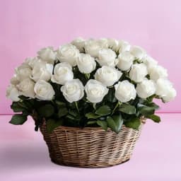 A Cool Breeze White Roses Basket 1