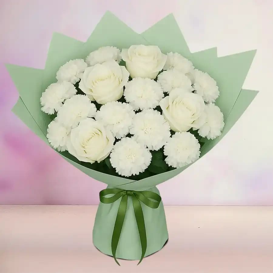 Feeling of Hope White Roses N Carnations Arrangement