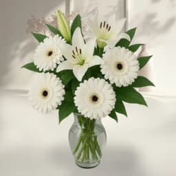 Eternal White Gerberas N Lily in Vase 1