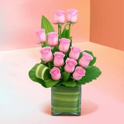 Pretty Pink Roses in a Glass Vase 1