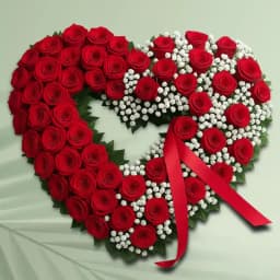 Designer Heart Shaped Arrangement of Red Rose with white Baby Breath fillers 1