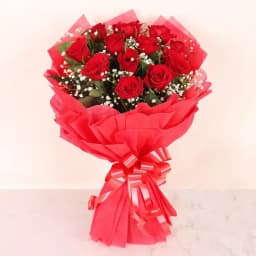 Romantic Red Roses Tissue Wrapped Bouquet 1