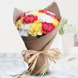 Arresting Mixed Carnation Bouquet Wrapped with Jute 1