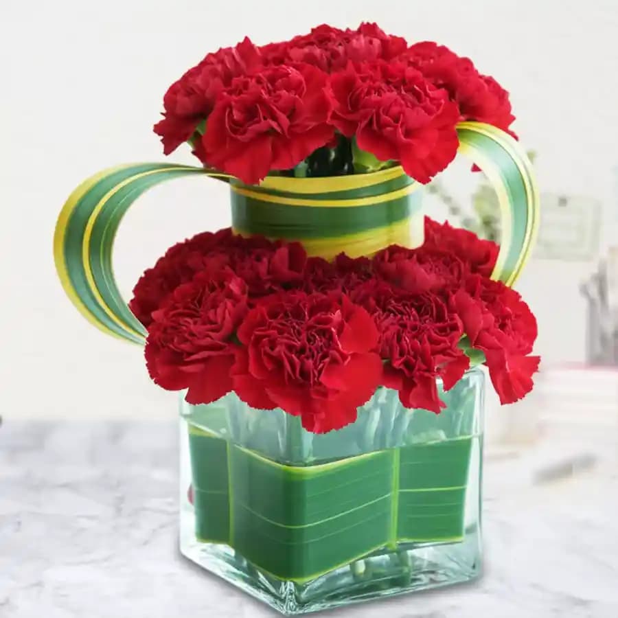 Amazing Double Layered Pink Carnation Arrangement in a Vase