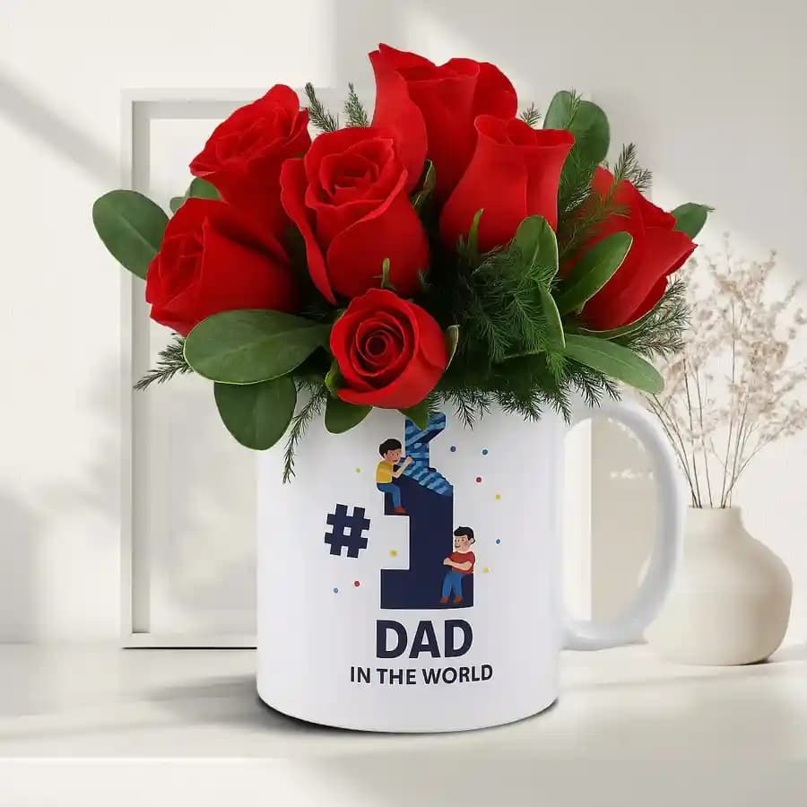 Attractive Roses in Printed Mug for Dad