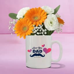 Beautiful Gerberas N Carnations in Dad Printed Mug 1