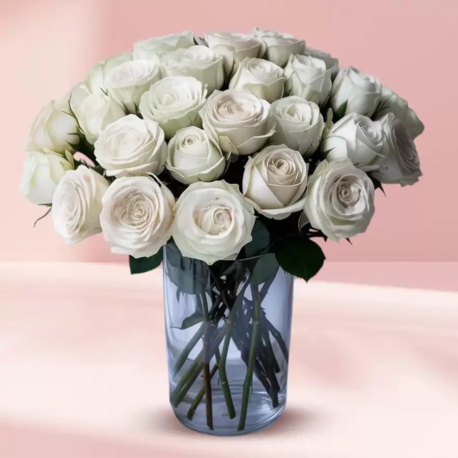 Majestic White Roses Vase Arrangement