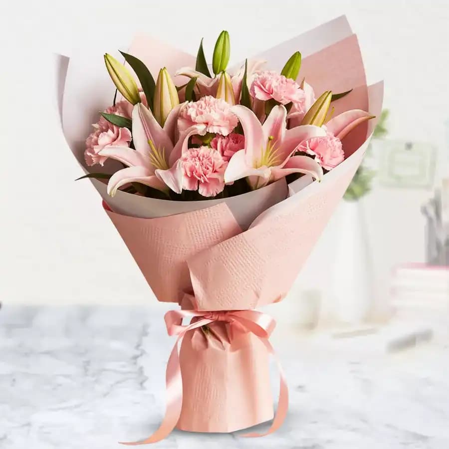 Pinkish Carnation n Lily Bouquet