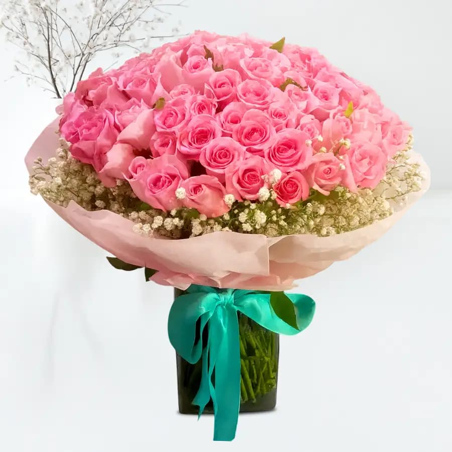 Ravishing 100 Pink Roses Arrangement