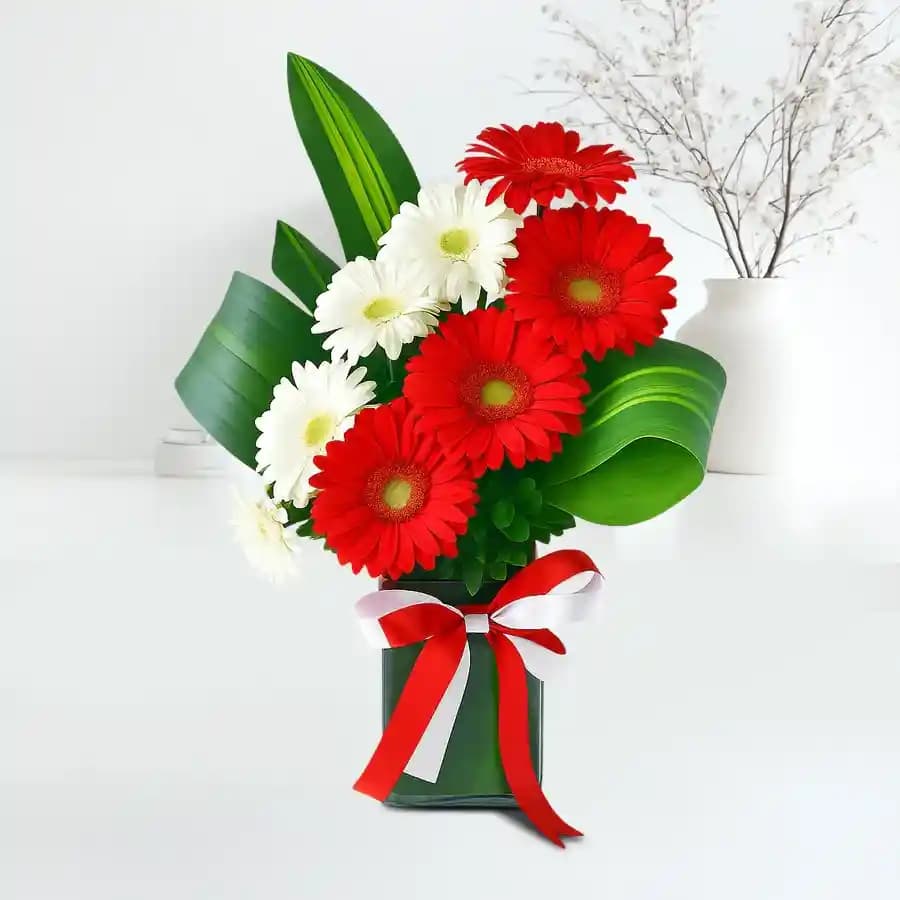 Cheerful Gerberas N Daisies Vase Arrangement