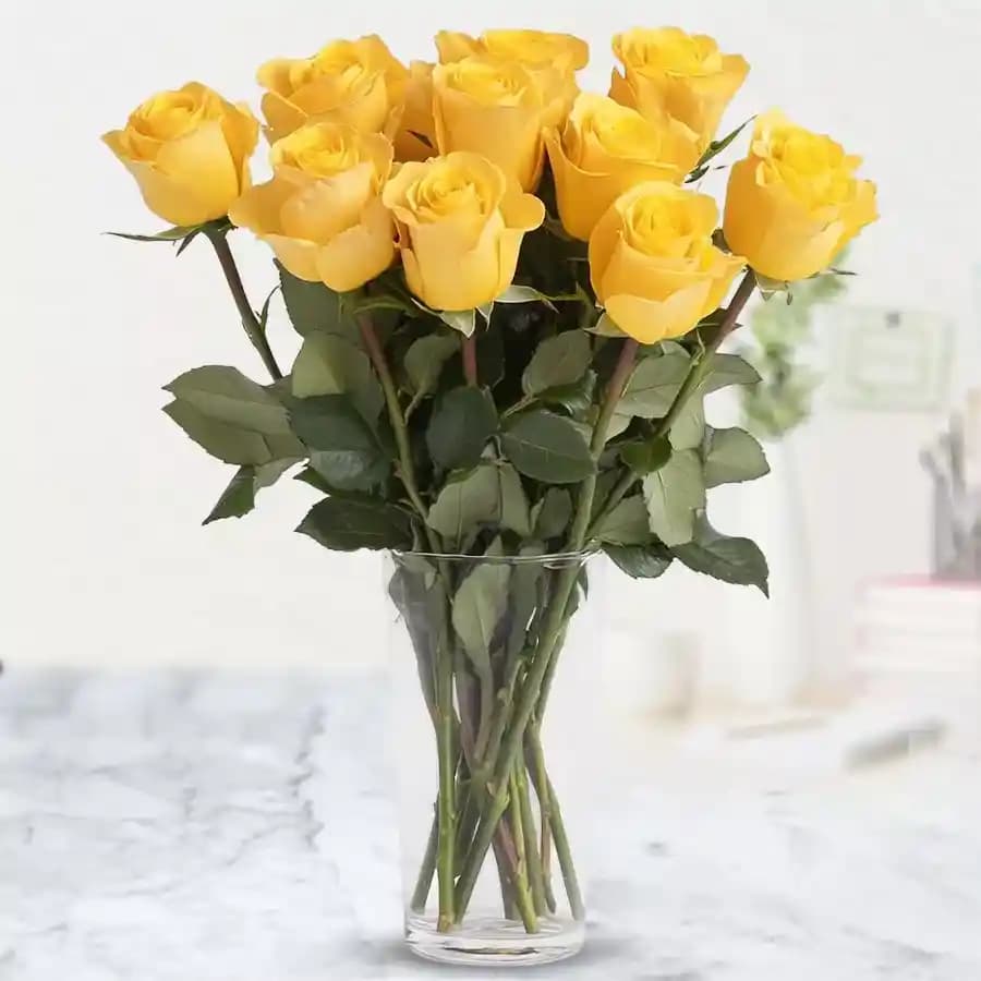 Pretty Arrangement of Yellow Roses in a Vase