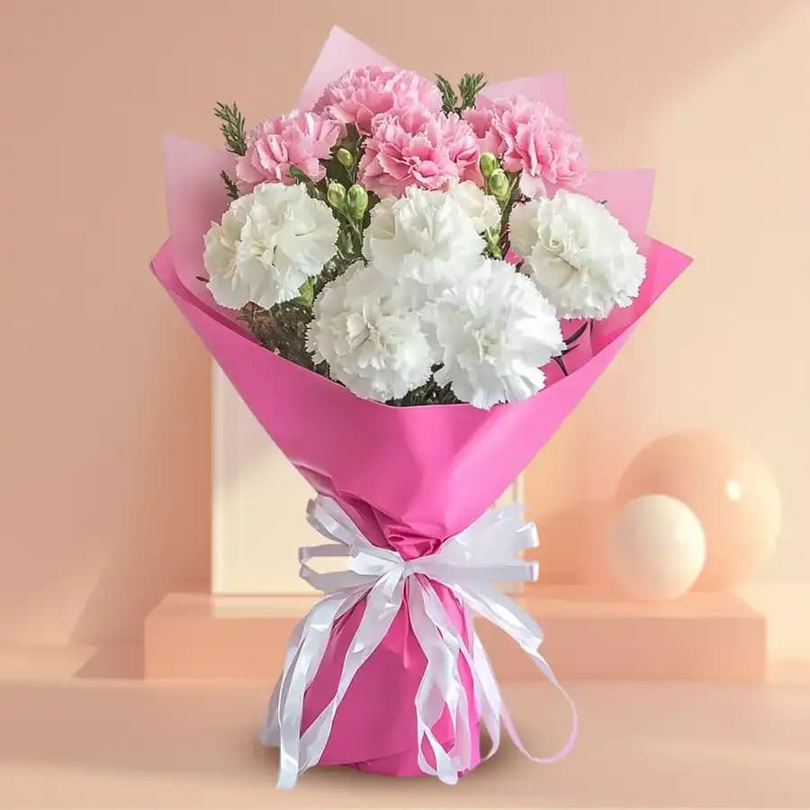 Pretty Bouquet of White N Pink Carnations