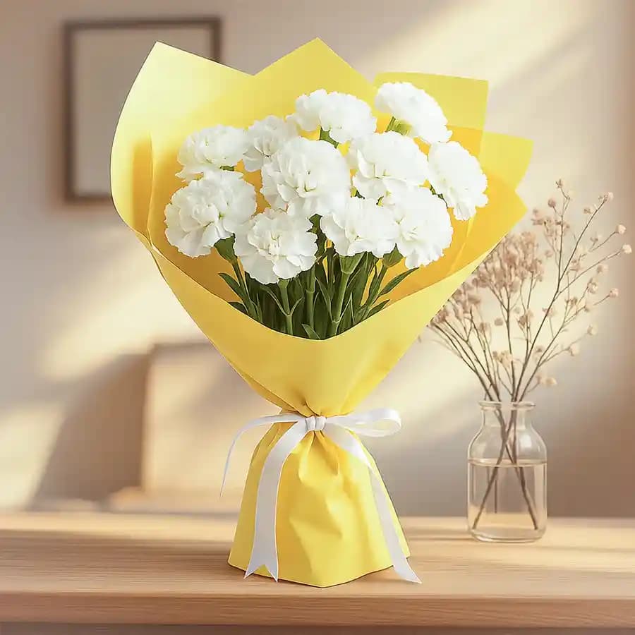 Attractive Bouquet of White Carnations