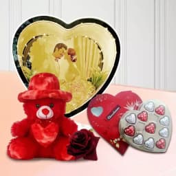 Glamorous Gift of Personalized Photo Magic Mirror with Chocolate Teddy n Roses for Girlfriend 1