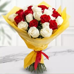 Glowing Marvel Red N White Roses Premium Bouquet 1