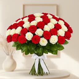 Gorgeous Red N White Roses Bouquet 1