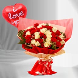 Glowing Marvel Red N White Roses Premium Bouquet 1