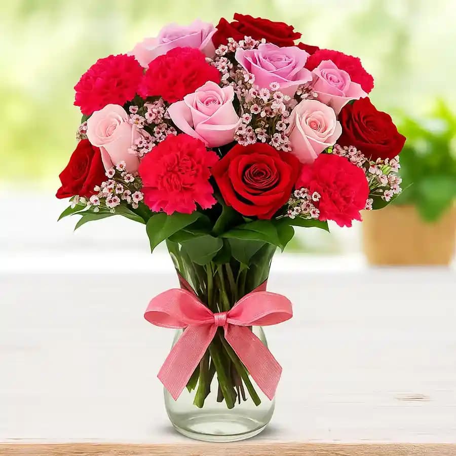 Mixed Flowers Bouquet in a Glass Vase