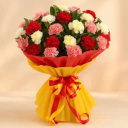 10 Mixed Carnations Tissue Wrapped Bouquet 1