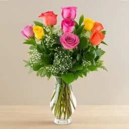 Multicolored Roses in a Glass Vase 1