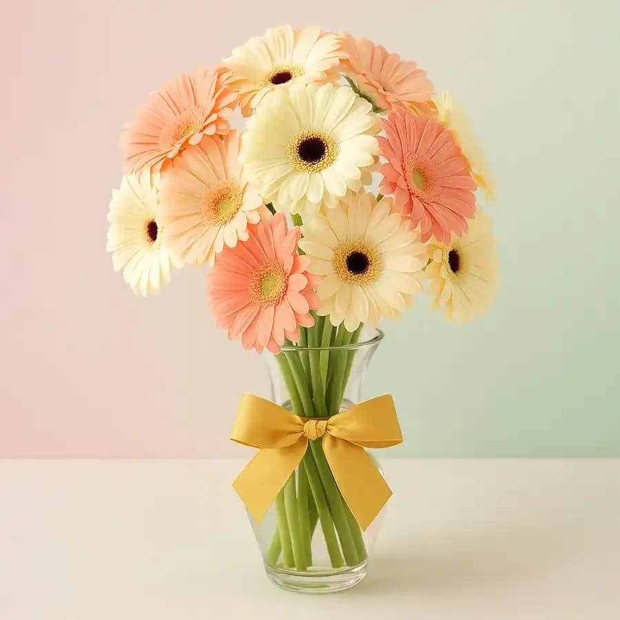 White N Reddish Pink Gerberas in a Glass Vase