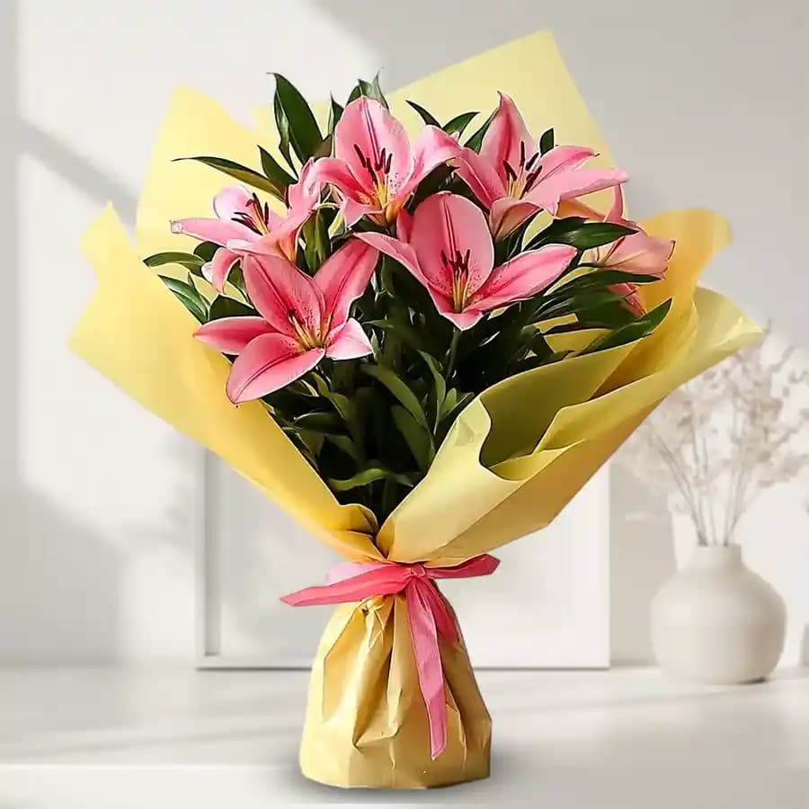 Elegant Pink Lily Celebration Bouquet