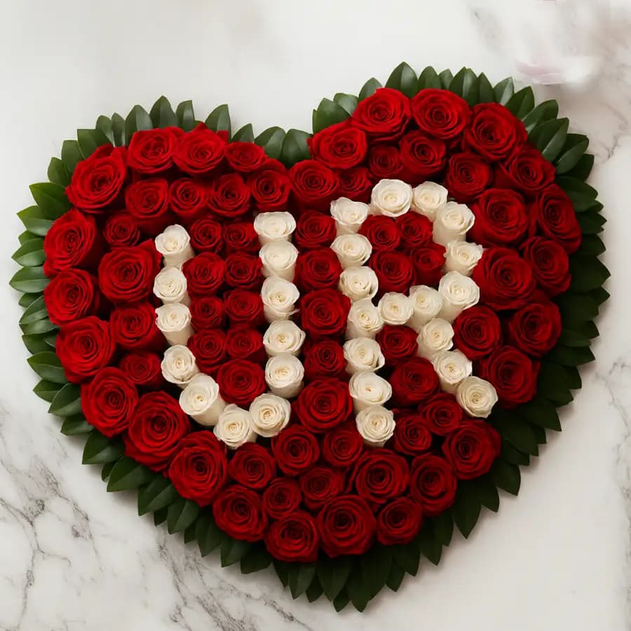 Alphabet Series 100 Red Roses Heart Arrangement