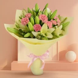 Stunning Bouquet of White Lilies N Pink Carnations 1