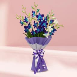 Special Blue n White Orchids Bouquet with Tissue Wrapping 1