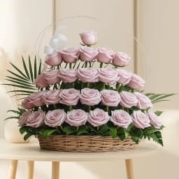 Blooming Pink Roses Basket Arrangement 1