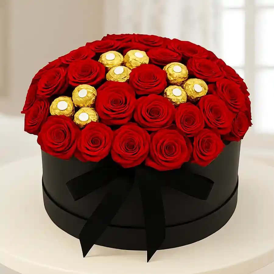 Amazing Box of Red Roses n Ferrero Rocher