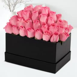 Passionate Pink Roses in Black Cardboard Gift Box 1