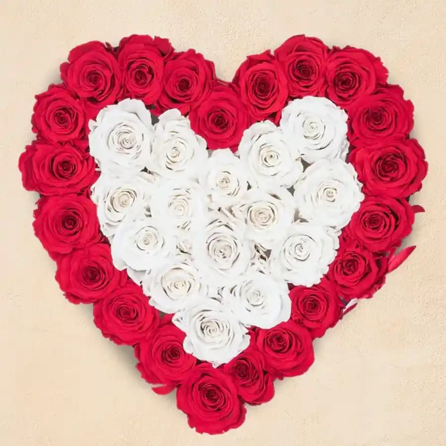 Fantastic Heart Shaped Arrangement of Red n White Roses