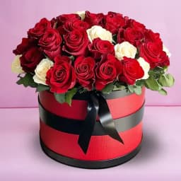 Luxury Barrel Box of Red n White Roses 1