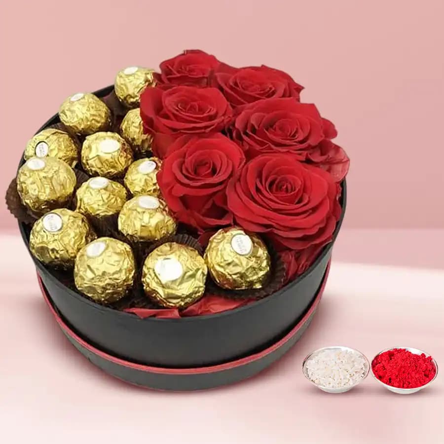 Amusing Ferrero Rocher n Red Roses Hat Box