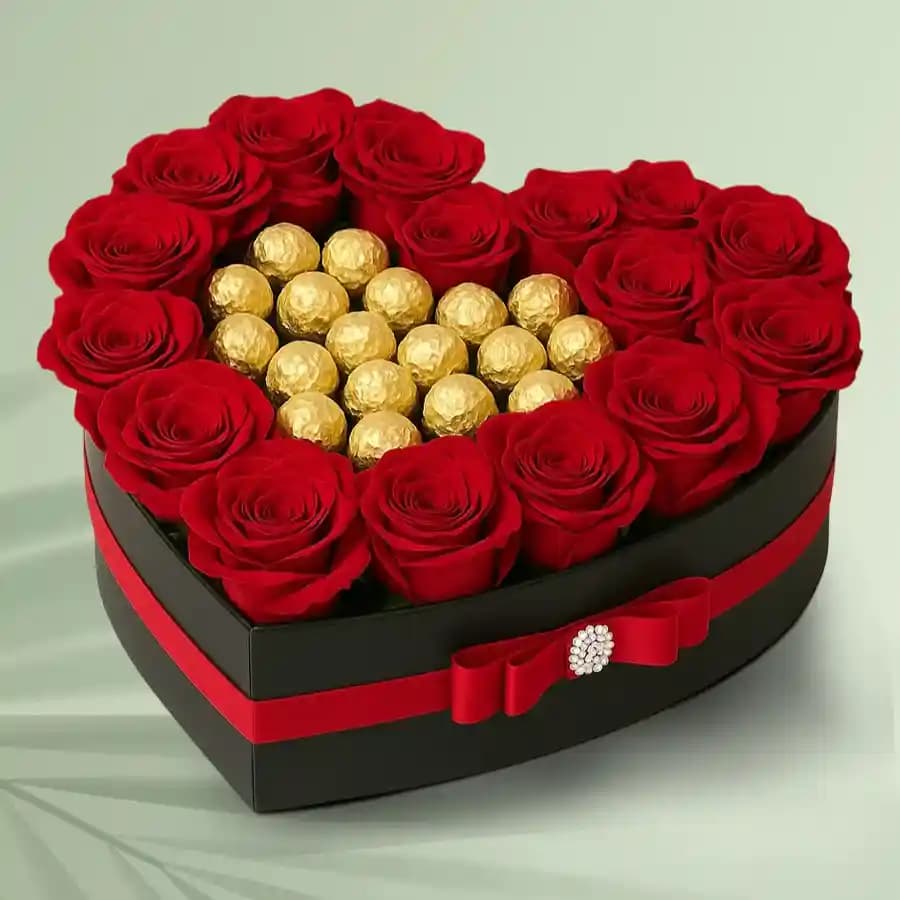 Exclusive Love Box of Red Roses n Ferrero Rocher