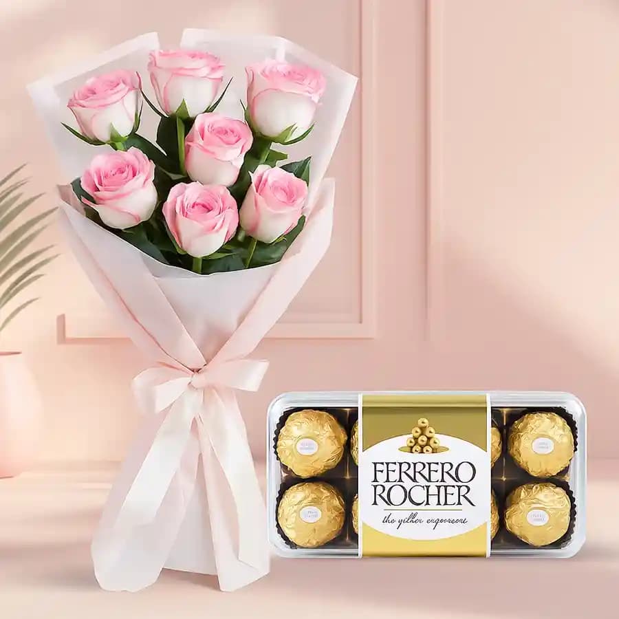 Exquisite Pink Roses n Ferrero Rocher Bouquet