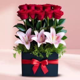 Premium Red Roses n Pink Lilies Gift Box 1