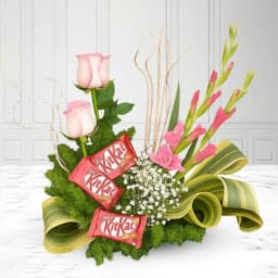 Artistic Mixed Flowers N Chocolates Arrangement 1