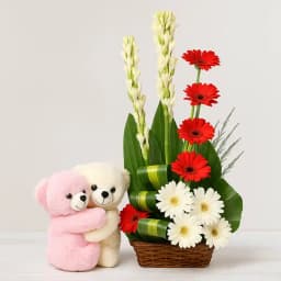 Expressive Mixed Flowers Arrangement with Cute Teddy 1