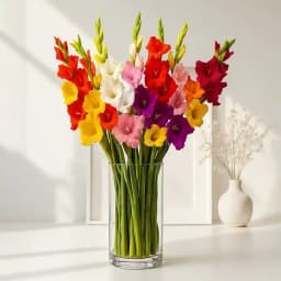 Amazing Assorted Gladiolus in a Glass Vase 1