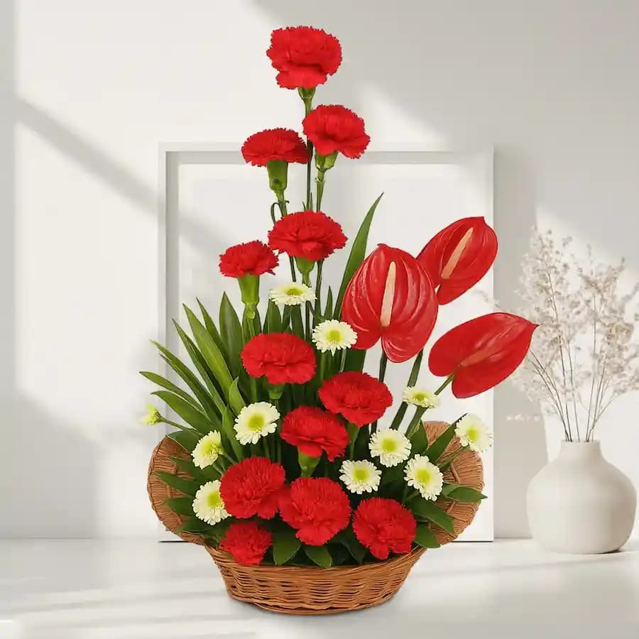 Lovely Arrangement of Red Carnations n Anthurium