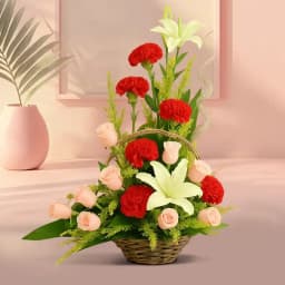 Beautiful Basket of White Pink n Red Flowers 1