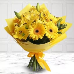 Bouquet of Yellow Gerberas N Lilies 1