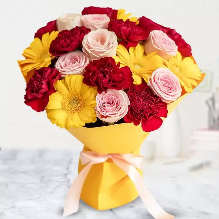 Special Bouquet of Carnations N Gerberas with Roses