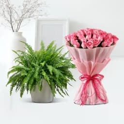 Blushing Roses with Lush Fern Delight 1