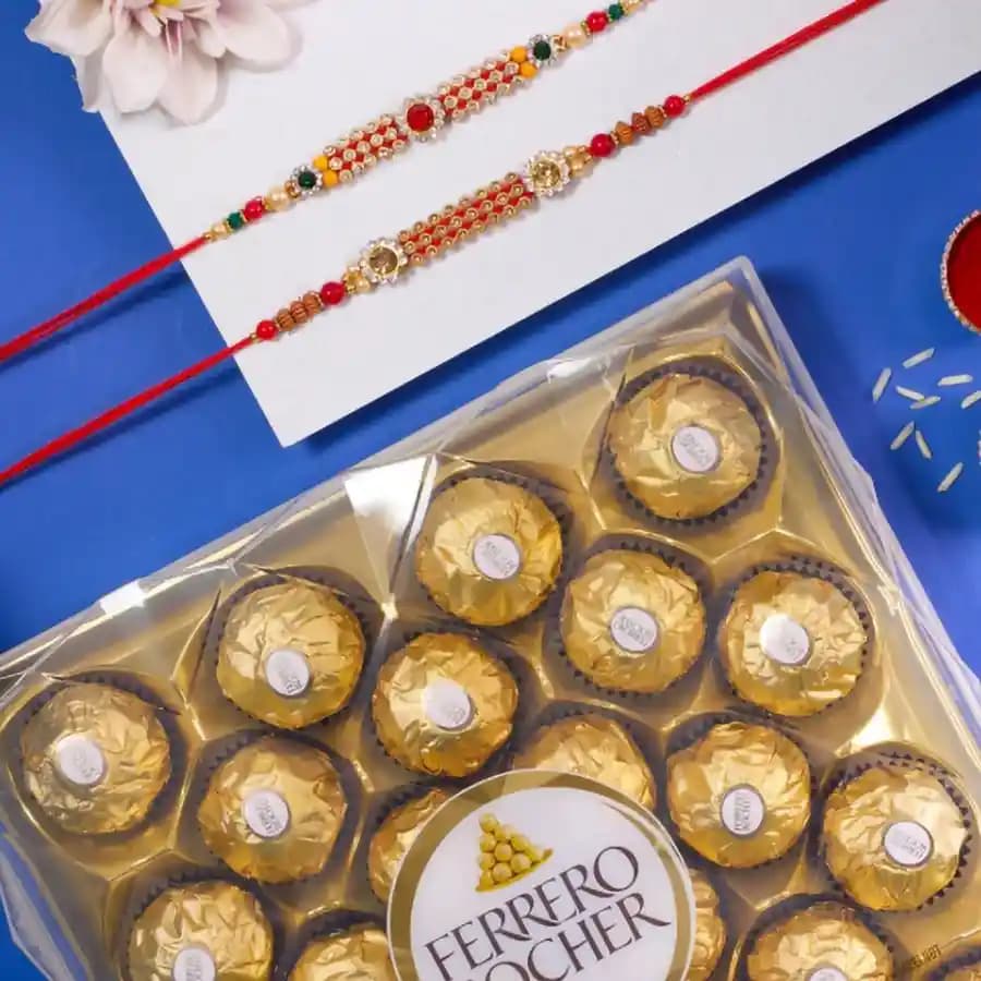 Elegant Kundan Rakhi with Gourmet Chocolate Collection