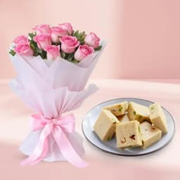 Badam Mewa from Chitale Bandhu Mithaiwale with Pink Rose Bouquet 1