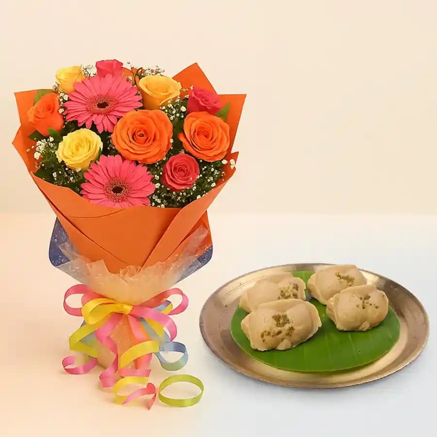 Jolbhora Sandesh from Balaram Mullick with Seasonal Flower Bouquet