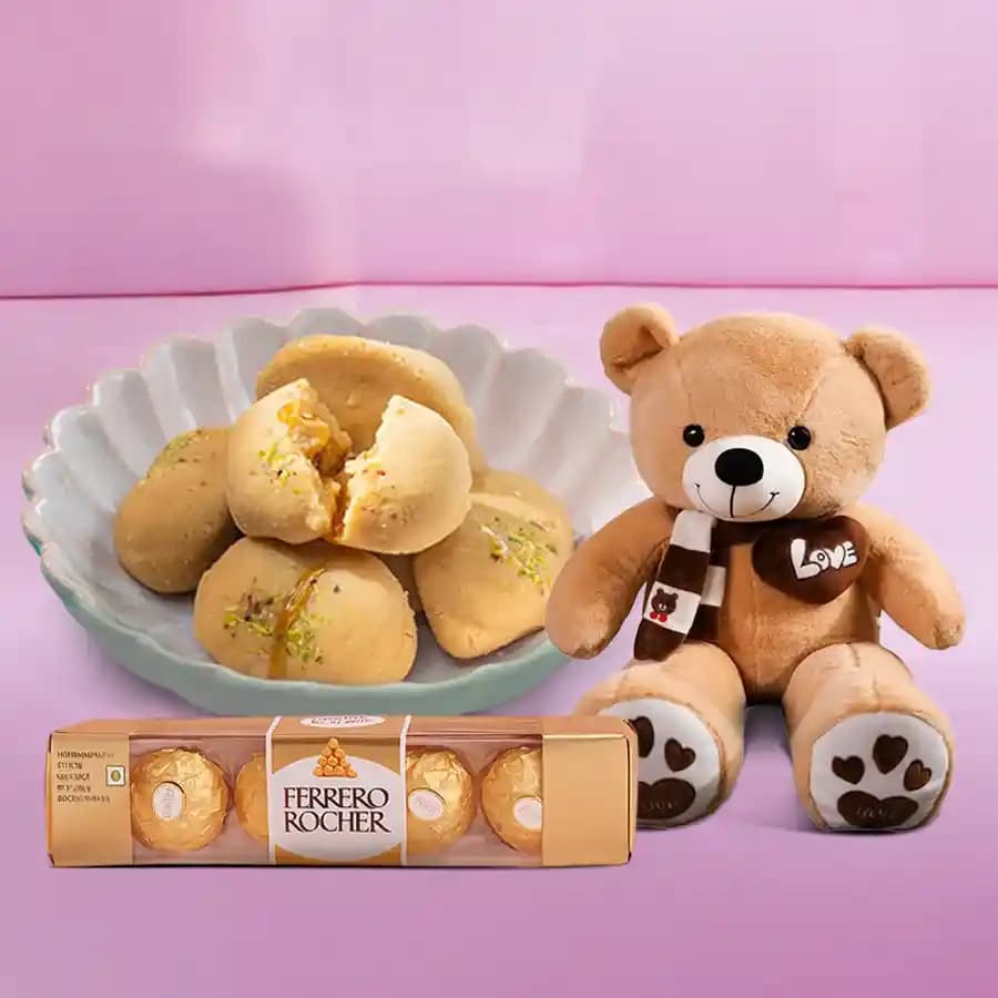 Jolbhora Sandesh from Balaram Mullick with Teddy N Ferrero Rocher Chocolate